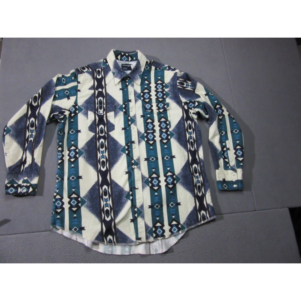 Vintage Wrangler Shirt Men XLT Blue White Aztec Tribal Western Tall Southwestern